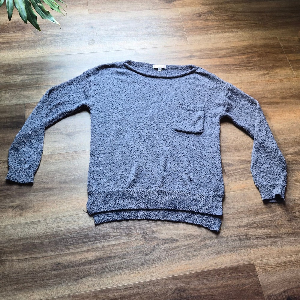 L Love Womens Blue Textured Knit Sweater Long Sleeve Pocket Boat Neck Small